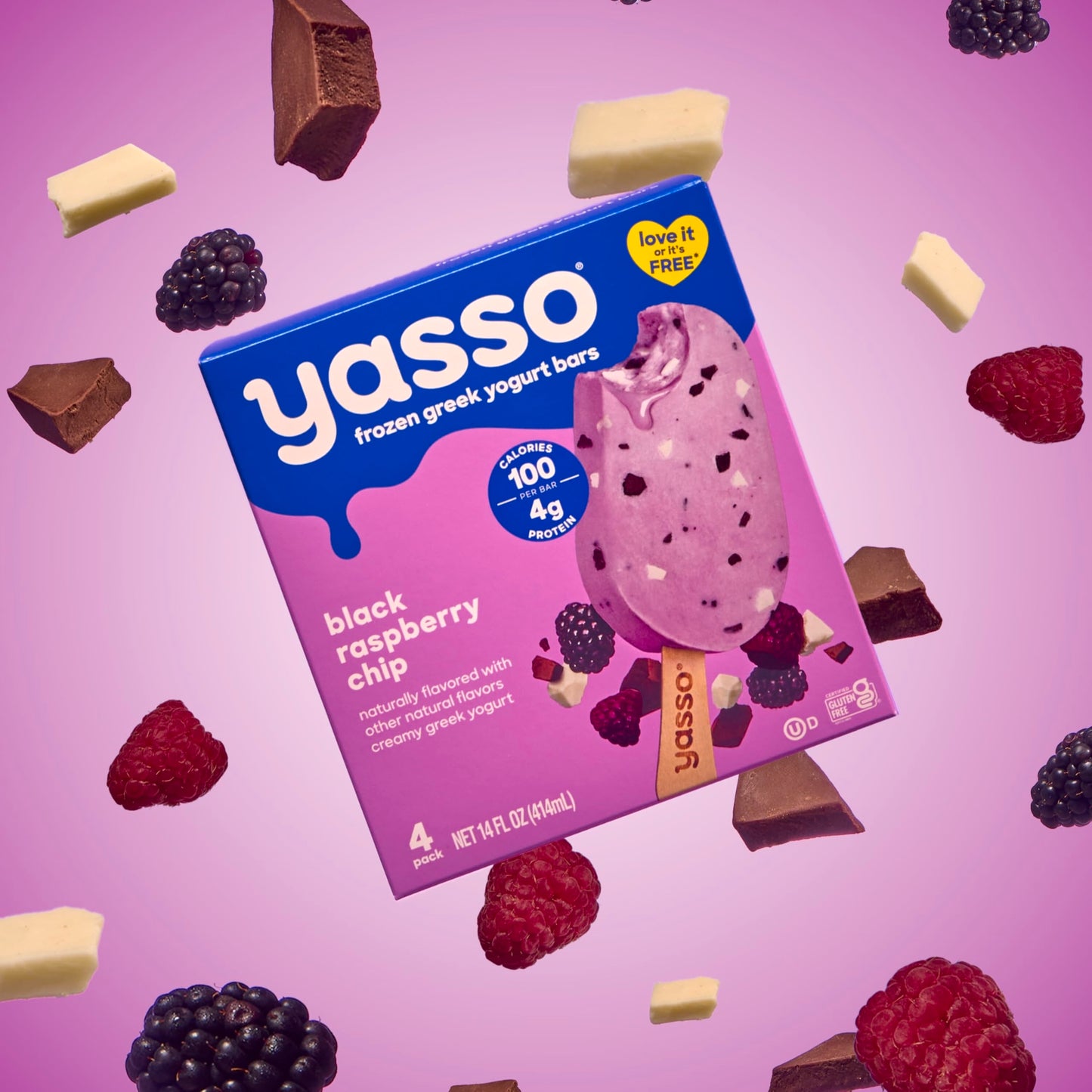 Yasso Frozen Greek Yogurt Bars Black Raspberry Chip Bars 4 Count for a ridiculously creamy frozen snack made with the goodness o
