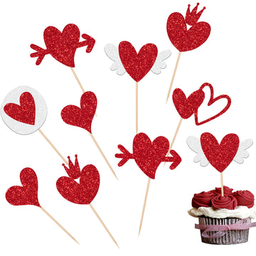 24 Pcs Valentine'S Day Cupcake Toppers Glitter Sweet Love Heart Be Mine Valentines Cupcake Picks Valentine'S Day Theme Wedding B