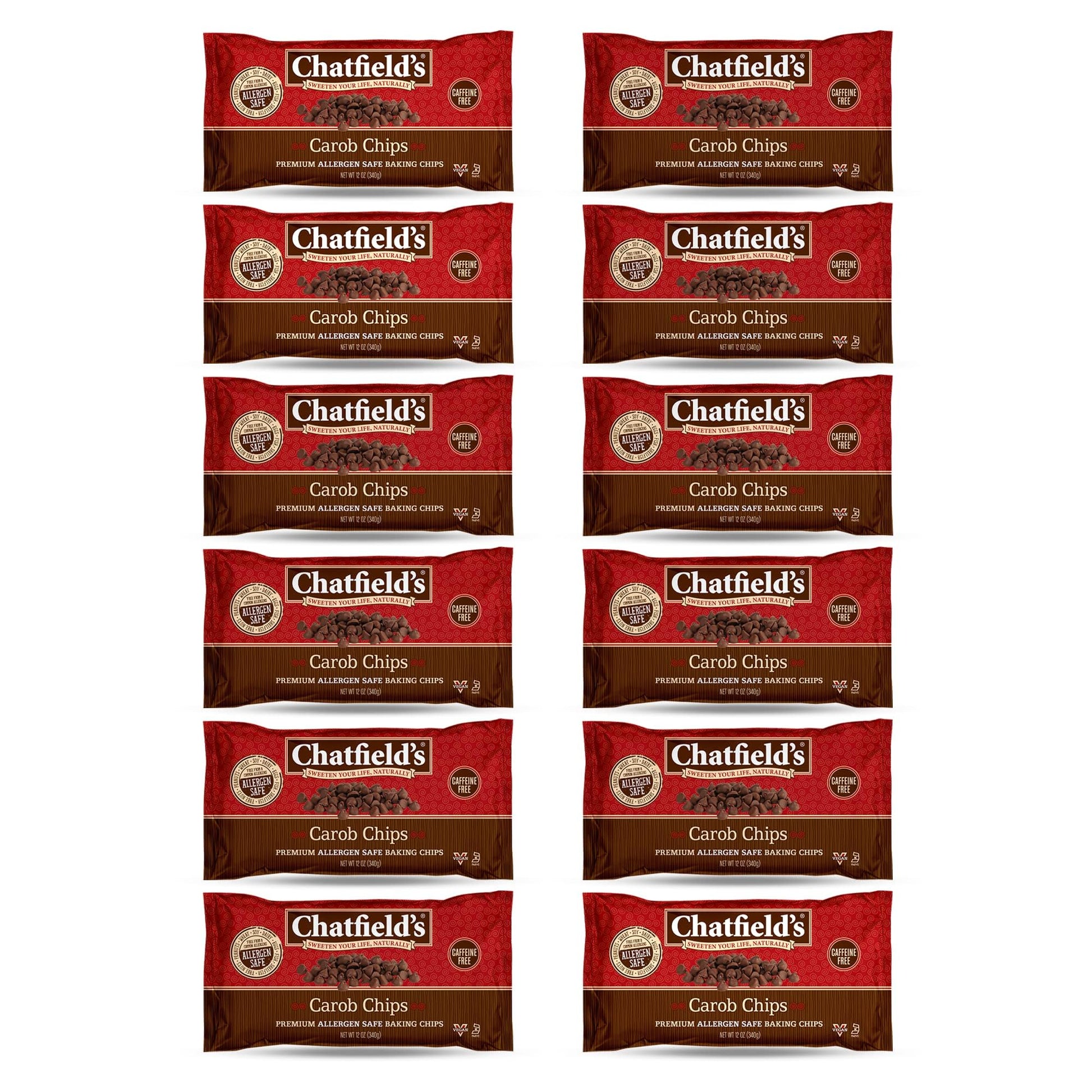 Chatfields Carob Chips Unsweetened - Allergen-Free Substitue For Chocolate Chips (Pack of 12)