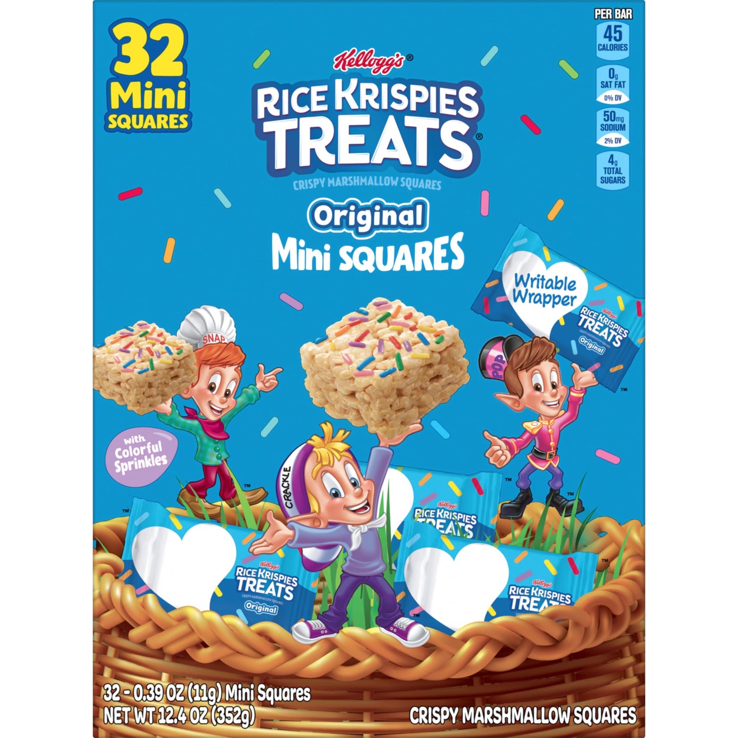 Rice Krispies Treats Mini Marshmallow Squares, Easter Cereal Bars, Original with Sprinkles, 32 Count, 12.4oz Box
