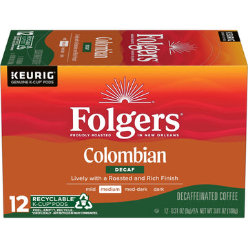 Folgers Colombian Decaf Medium Roast Coffee, 12 Keurig K-Cup Pods