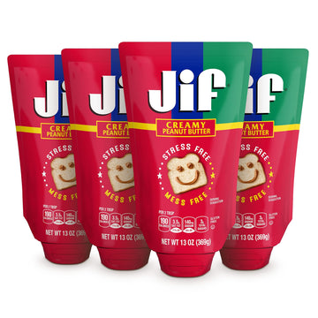 Jif Squeeze Creamy Peanut Butter Pouch, Smooth Texture, 13 Ounce (Pack of 4)