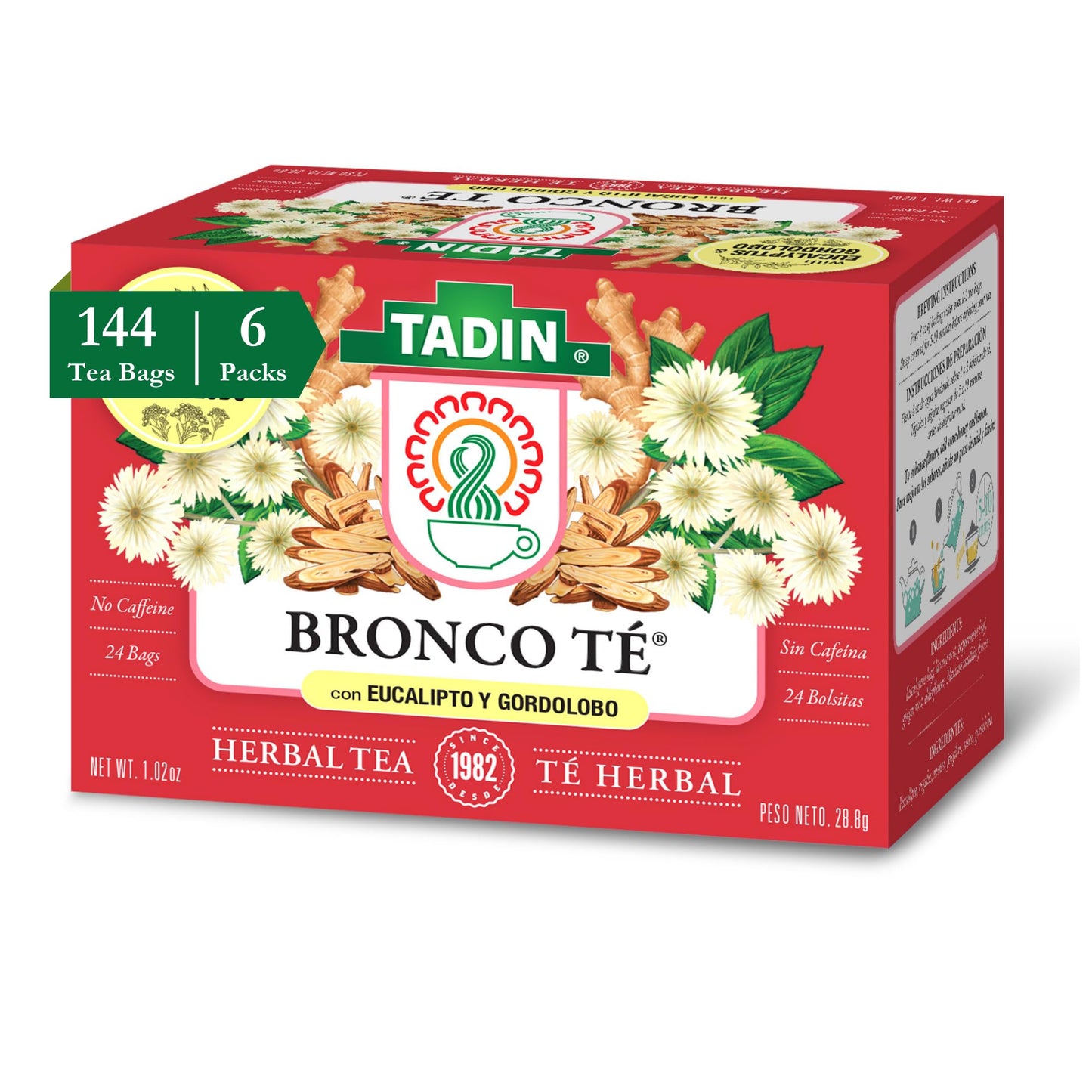 Tadin Bronco Herbal Tea, Caffeine Free, 24 Tea Bags, Pack of 6