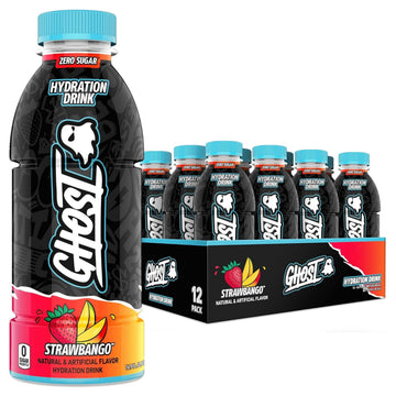 GHOST Hydration Drink, Strawbango - RTD Sports Drink with Electrolytes, 16.9 Fl Oz, Pack of 12, Zero Caffeine & Sugars