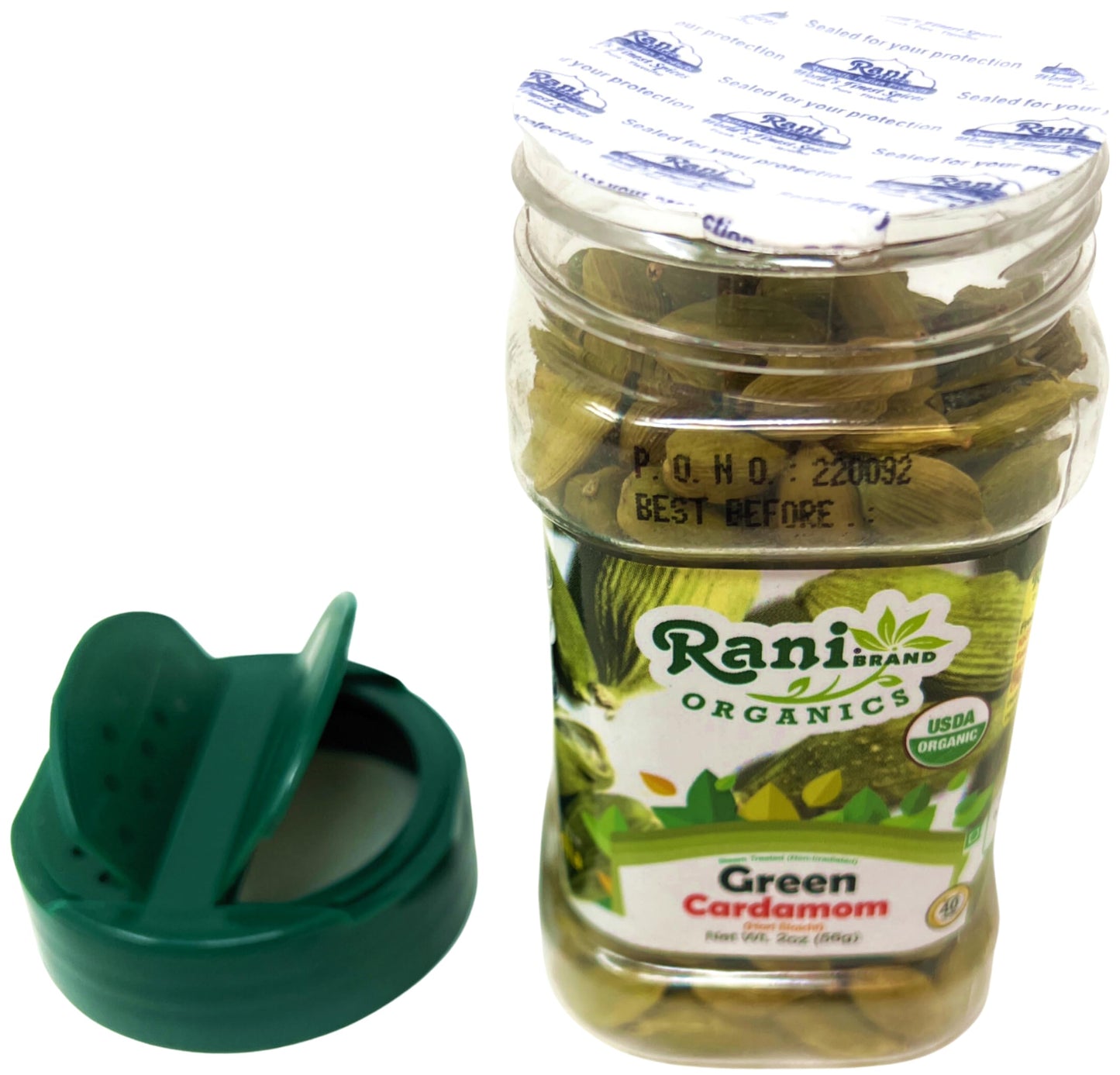 Rani Organic Green Cardamom Pods Spice (Hari Elachi) 2oz (56g) PET Jar ~ All Natural | Vegan | Gluten Friendly | NON-GMO | India