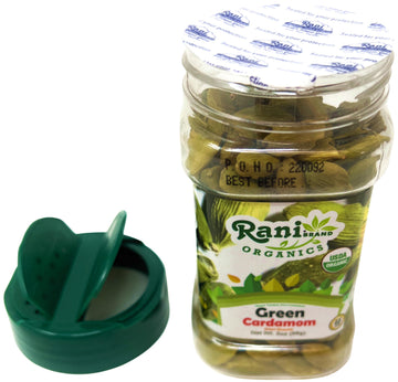 Rani Organic Green Cardamom Pods Spice (Hari Elachi) 2oz (56g) PET Jar ~ All Natural | Vegan | Gluten Friendly | NON-GMO | India