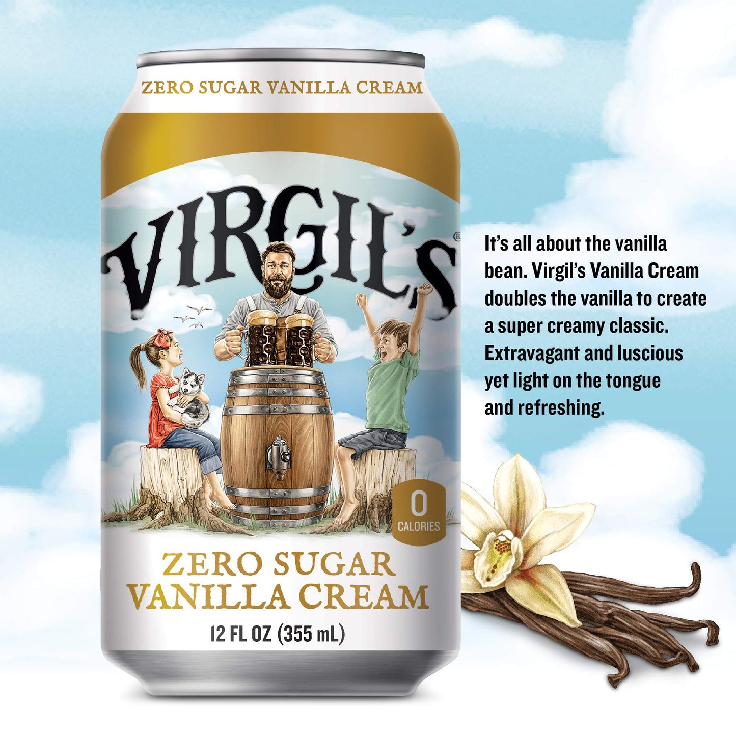Virgils, Zero Sugar Vanilla Cream, Great Tasting Zero Calorie Keto Friendly Soda (6 - 12oz cans)