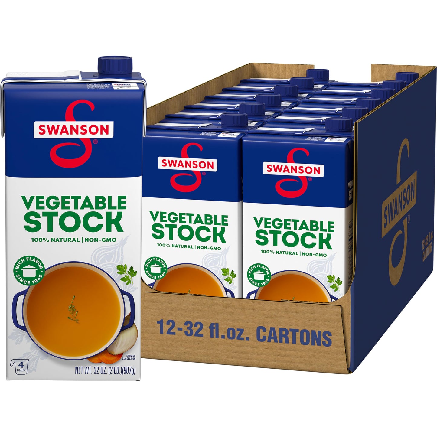 SWANSON S Vegetable Stock, Gluten-Free, 32 Oz Carton, Pack of 12