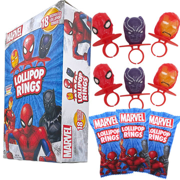 Imaginings 3 Marvel Lollipop Rings Individually Wrapped Candy Spider-Man Iron Man Black Panther Character Shaped Suckers 18 Coun