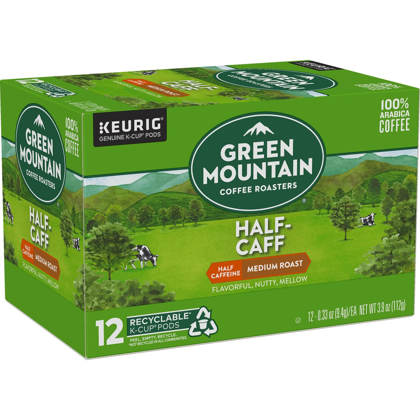 Green Mountain Coffee Roasters Half Caff K-Cup Pods, Medium Roast, 12 Count