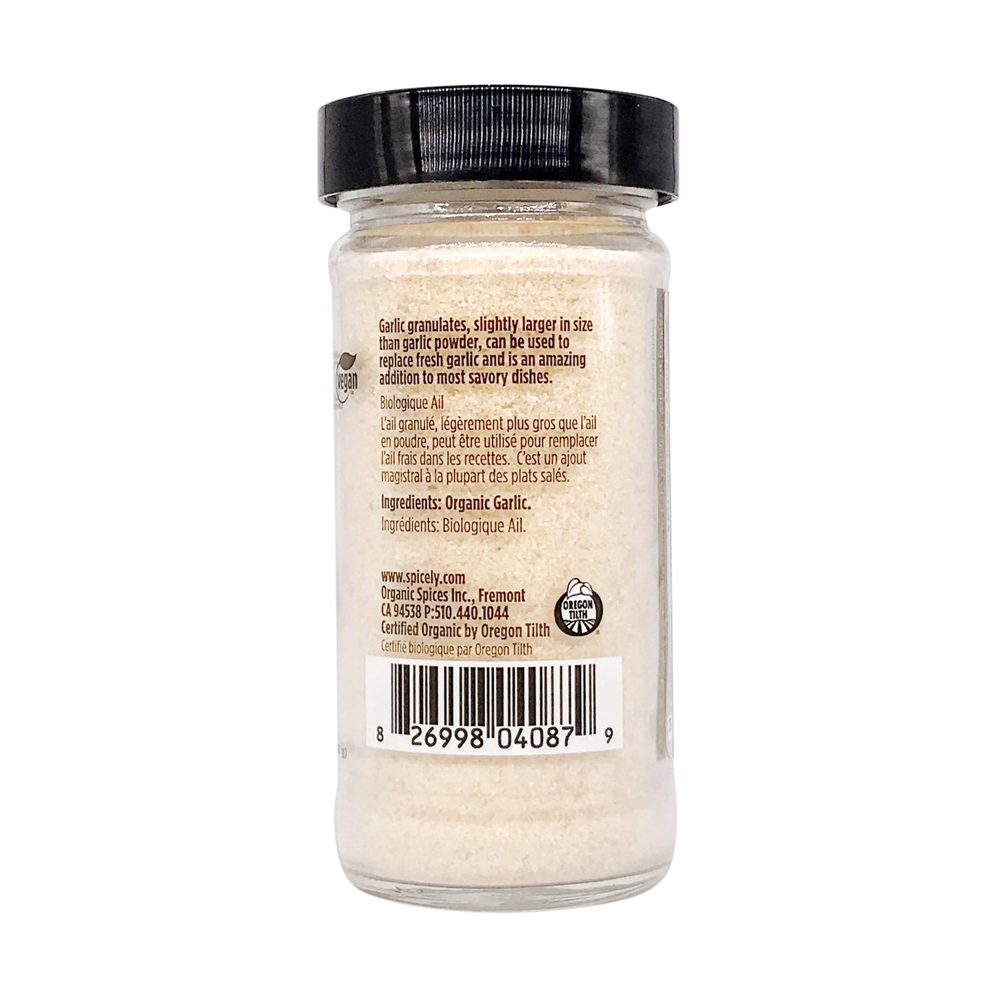 Spicely Organic Garlic Granulates 2.00 Ounce Jar Certified Gluten Free