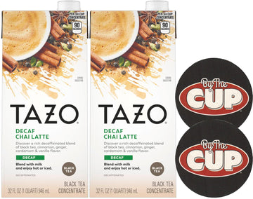 Tazo Decaffeinated Chai Latte Black Tea Concentrate (Pack Of 2), 32 Oz With Coasters