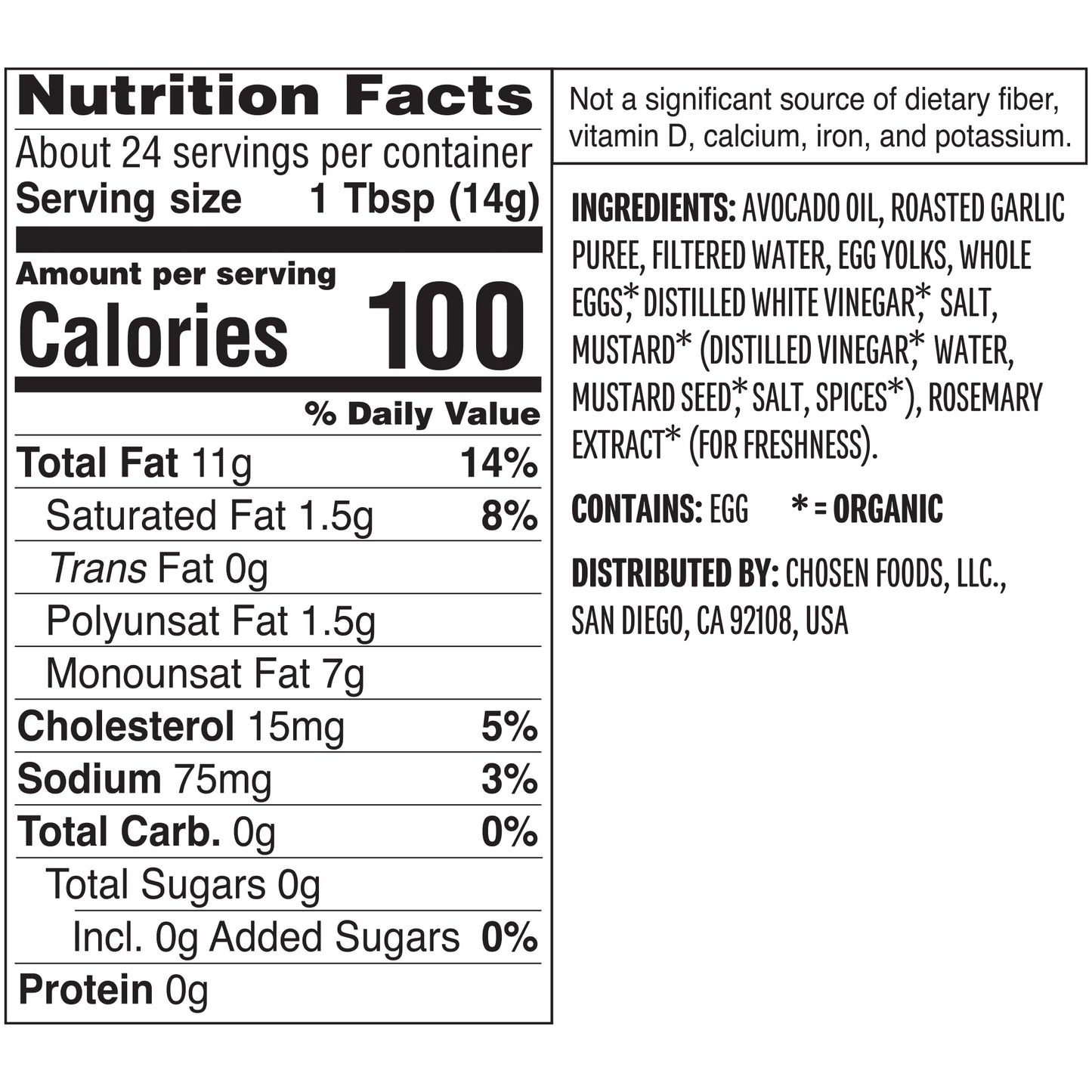 Chosen Foods 100% Avocado Oil-Based Roasted Garlic Mayonnaise, Gluten & Dairy Free, Low-Carb, Keto & Paleo Diet Friendly, Mayo F