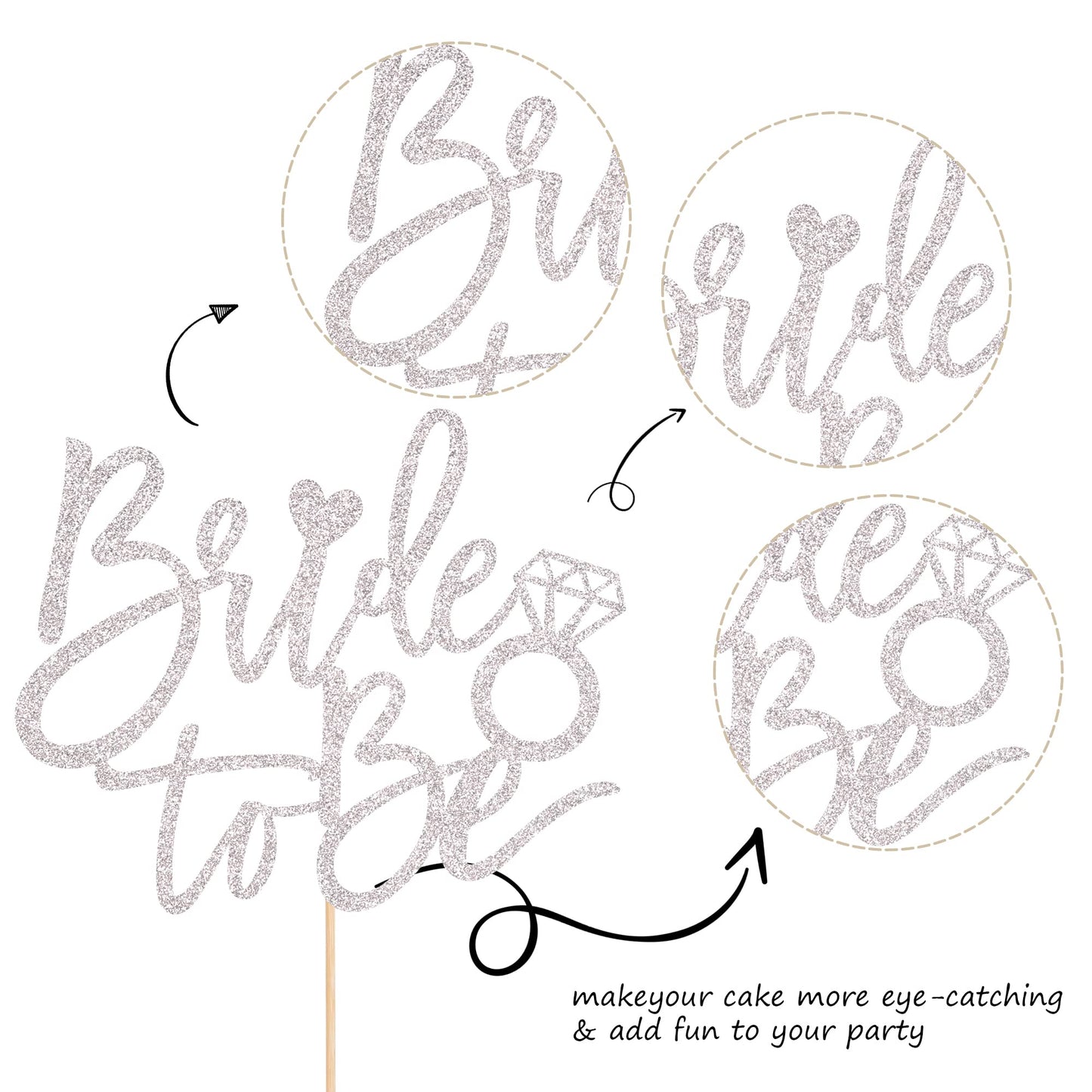 YCTHUNFISH Bride to Be Cake Topper Silver Glitter Ring W 6.0in H 8.9in Cake Decoration for Wedding Bachelorette Bridal Shower