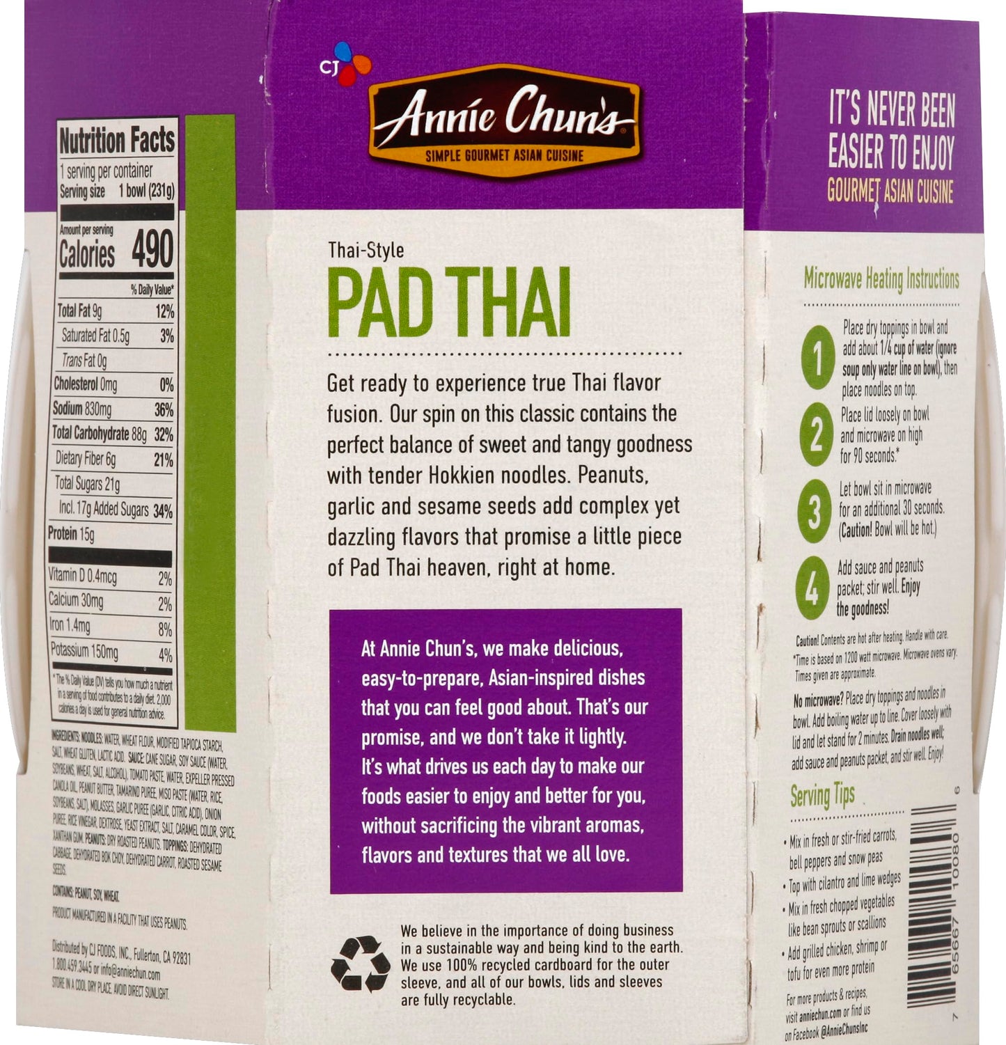 Annie Chun s Noodle Bowl, Thai-Style Pad Thai, Vegan, Non-GMO, 8.1-oz (Pack of 6)