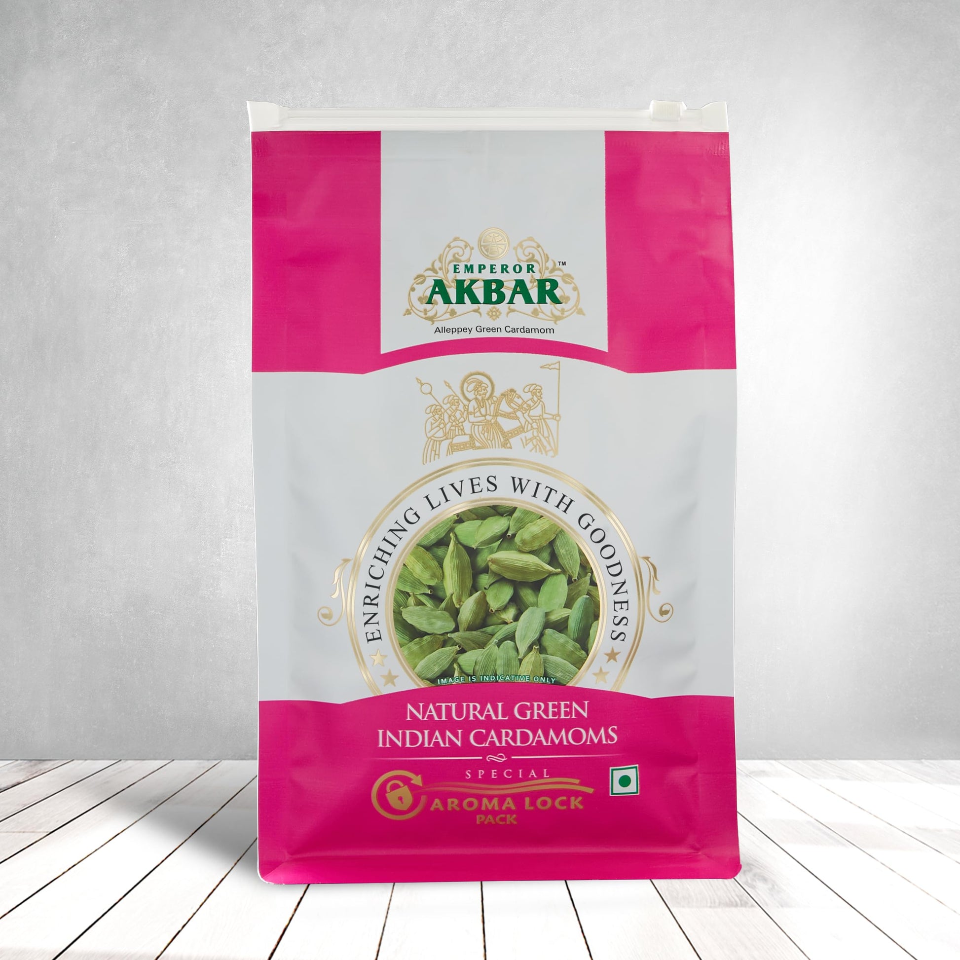 Emperor Akbar Cardamom (Elaichi)- 500G - Green Cardamom In Superior Aroma-Lock Pack (Pink Grade - 7.5 Mm & Above)