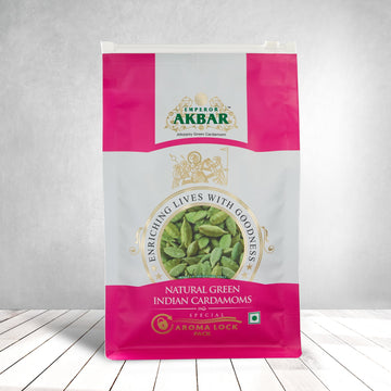 Emperor Akbar Cardamom (Elaichi)- 500G - Green Cardamom In Superior Aroma-Lock Pack (Pink Grade - 7.5 Mm & Above)