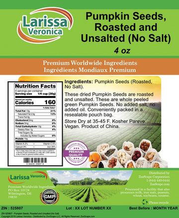 Pumpkin Seeds, Roasted And Unsalted (No Salt) (4 Oz, Zin: 525807)