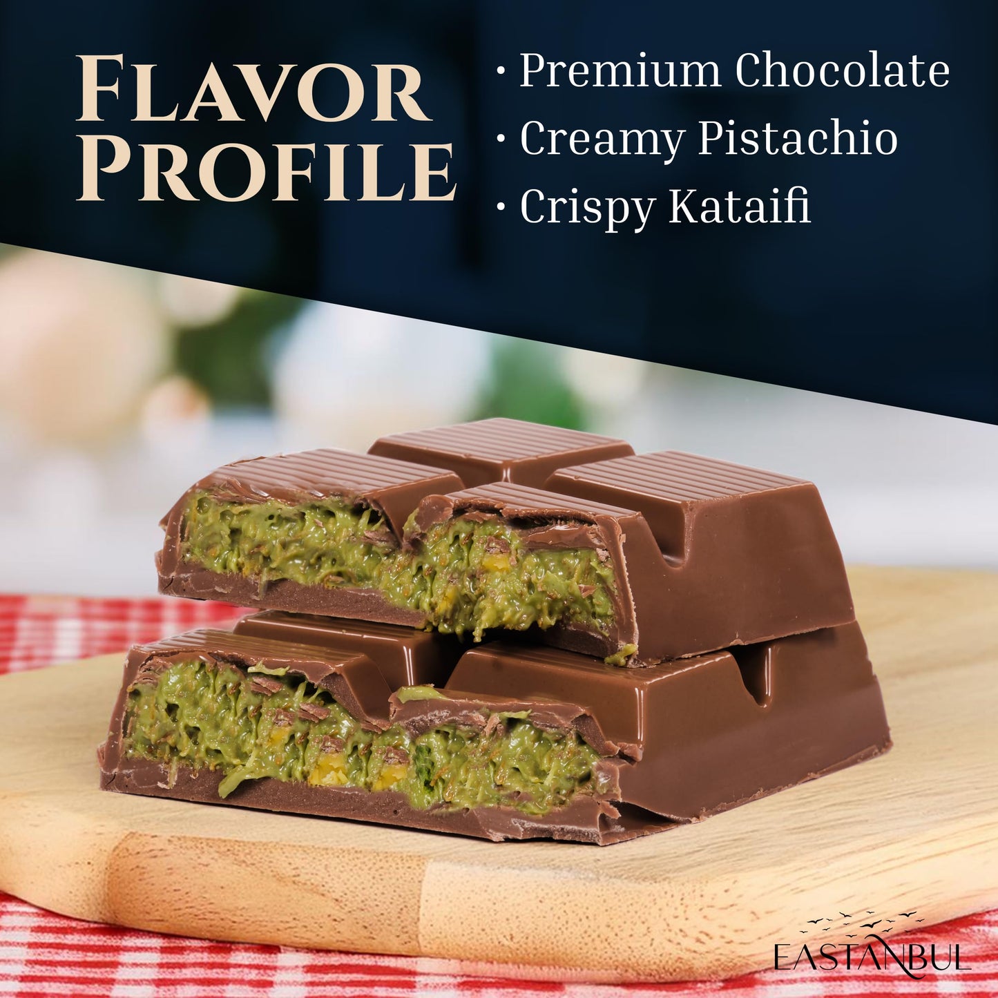 Eastanbul Dubai Chocolate Bar Pistachio, 7Oz, Premium Pistachio Dubai Chocolate Bar, Viral Candy With Shredded Phyllo Dough, Kna