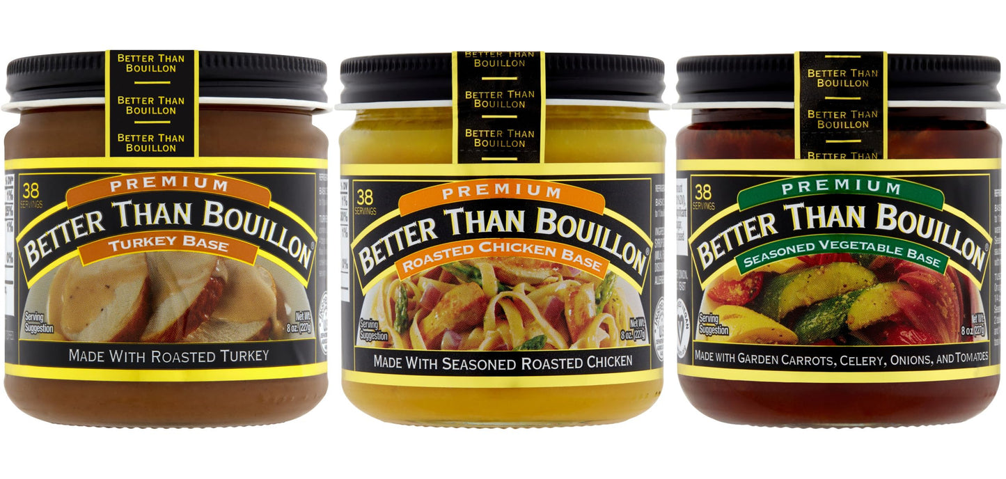 Better Than Bouillon Premium Base Variety Pack, 1 Premium Turkey Base, 1 Premium Roasted Chicken Base, 1 Premium Seasoned Vegeta