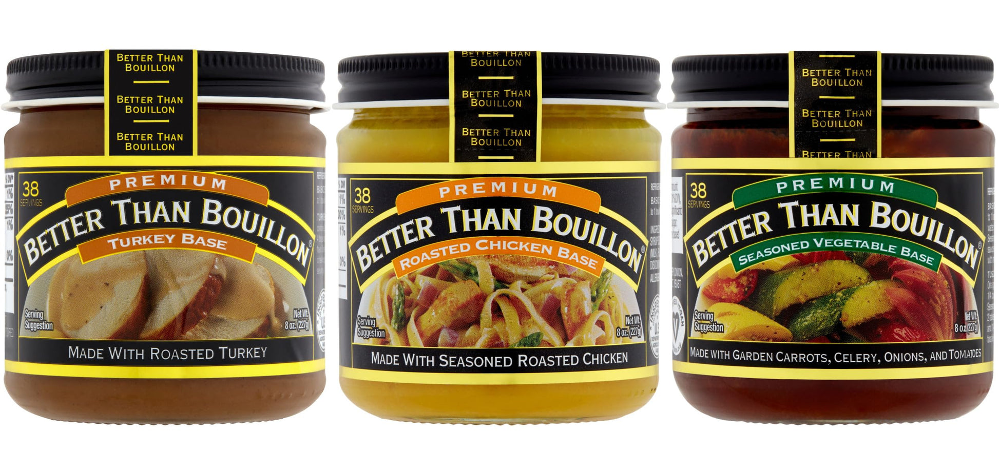 Better Than Bouillon Premium Base Variety Pack, 1 Premium Turkey Base, 1 Premium Roasted Chicken Base, 1 Premium Seasoned Vegeta