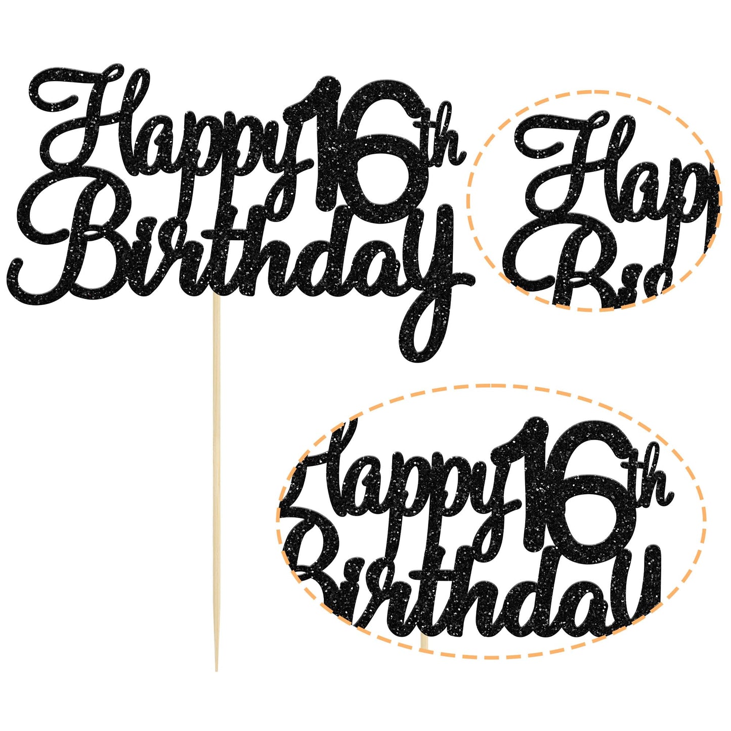 Gyufise 1Pack Happy 16Th Birthday Cake Topper Black Glitter Happy 16 Birthday Cupcake Topper 16 Birthday Cake Decoration For Che