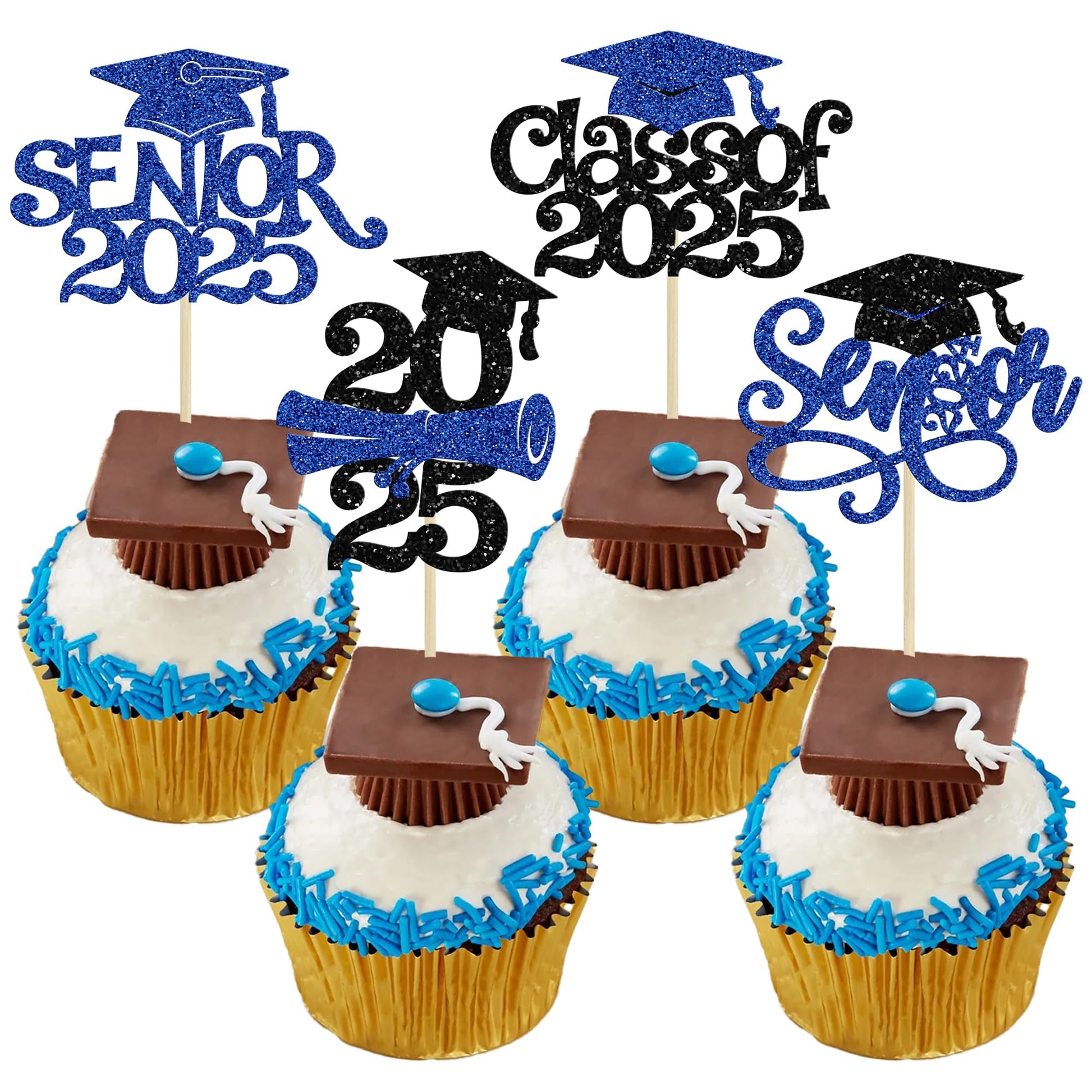 Gyufise 24Pcs 2025 Graduation Cupcake Toppers Glitter Class of 2025 Cupcake Picks Senior 2025 Cupcake Decorations for Senior 202