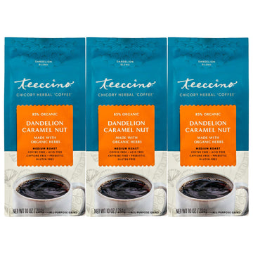 Teeccino Dandelion Caramel Nut Herbal Coffee, Caffeine-Free, Gluten-Free, Acid-Free, 10 oz (Pack of 3)