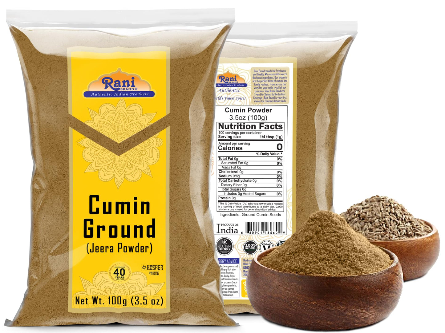 Rani Cumin (Jeera) Powder Spice 3.5Oz (100G) ~ All Natural | Vegan | Gluten Friendly | Non-Gmo | Kosher | Indian Origin