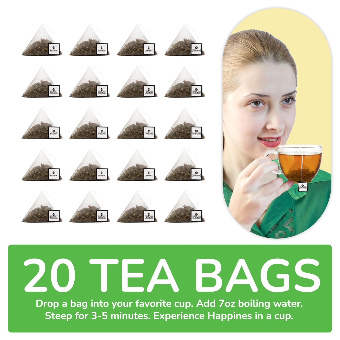BREWIX Perfect Mint Tea - Caffeine Free Herbal Tea, 20 Pyramid Bags, Soothing Mint Blend for Digestion Support
