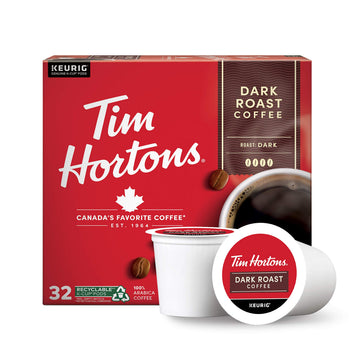 Tim Hortons Dark Roast Coffee K-Cup Pods, 32 Count, Compatible with Keurig Brewers, Red