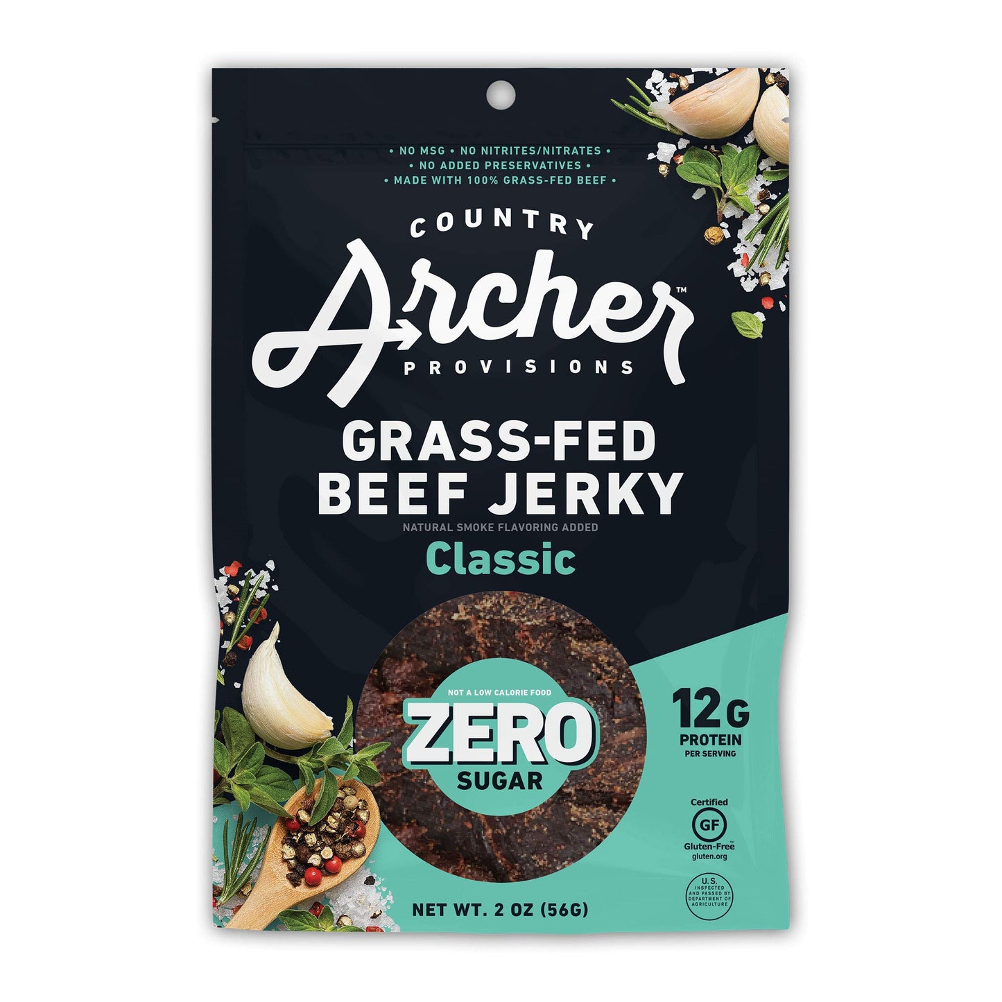 Country Archer Beef Jerky - Zero Sugar, Gluten Free, Paleo, Classic Flavor, 2 oz (Pack of 6)