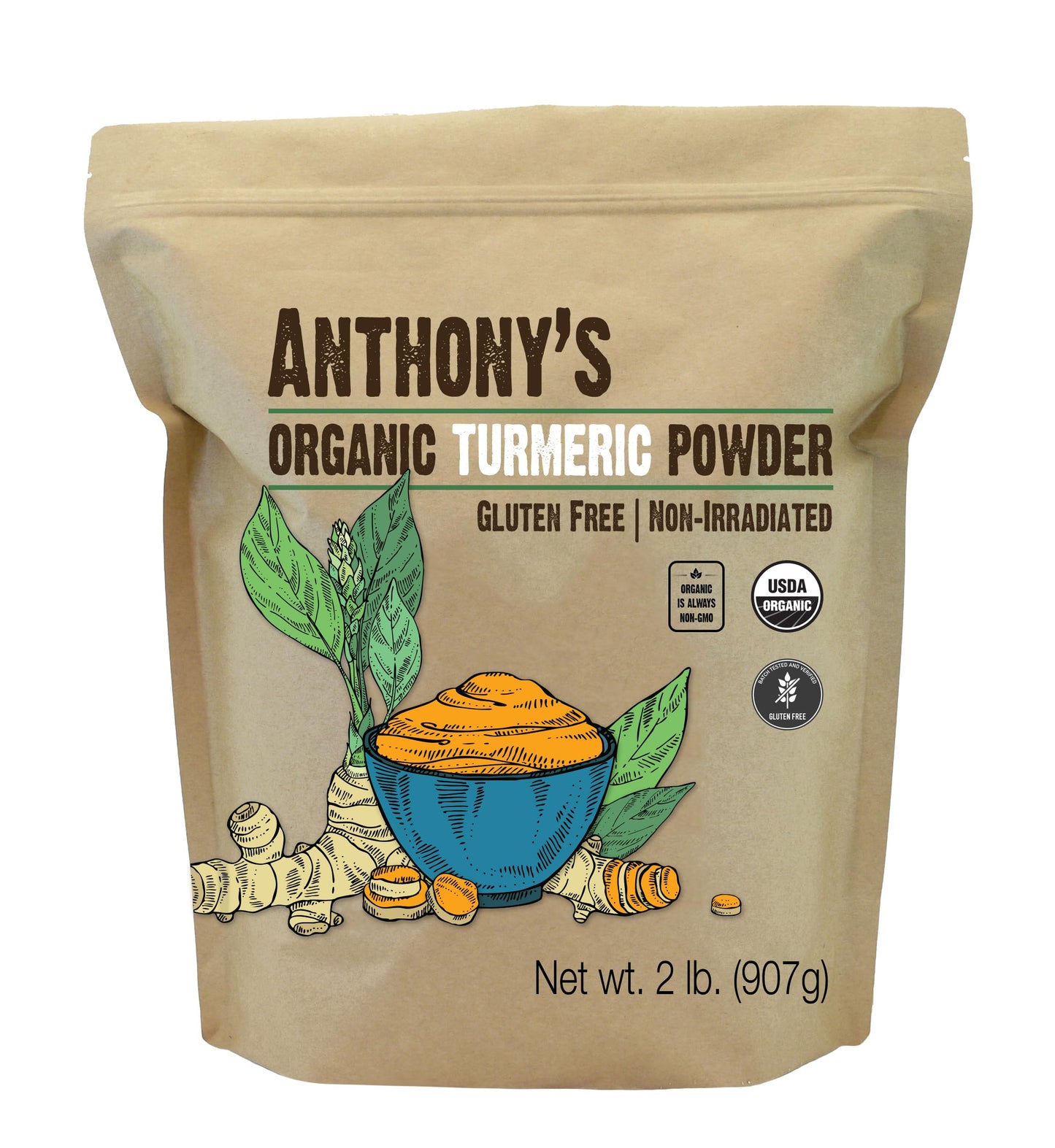 Anthonys Organic Turmeric Root Powder, 2 lb, Curcumin Powder, Gluten Free & Non GMO (Pack of 1)