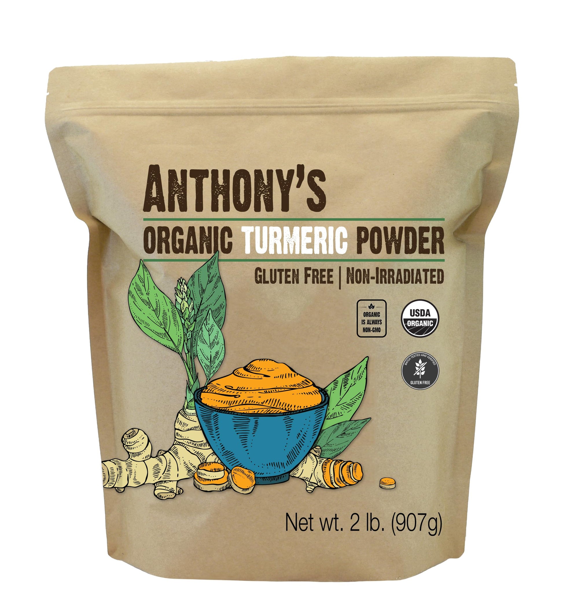Anthonys Organic Turmeric Root Powder, 2 lb, Curcumin Powder, Gluten Free & Non GMO (Pack of 1)
