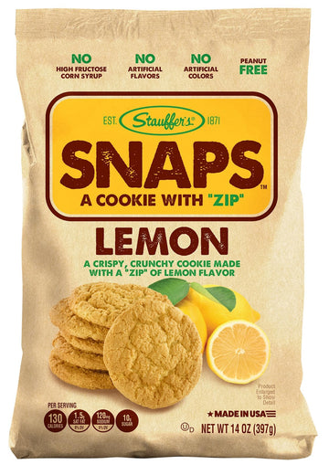 Stauffers Lemon Snaps Cookies - 14Oz Bag - Lemon Flavored Cookies With No High Fructose Corn Syrup, Artificial Flavors Or Colors