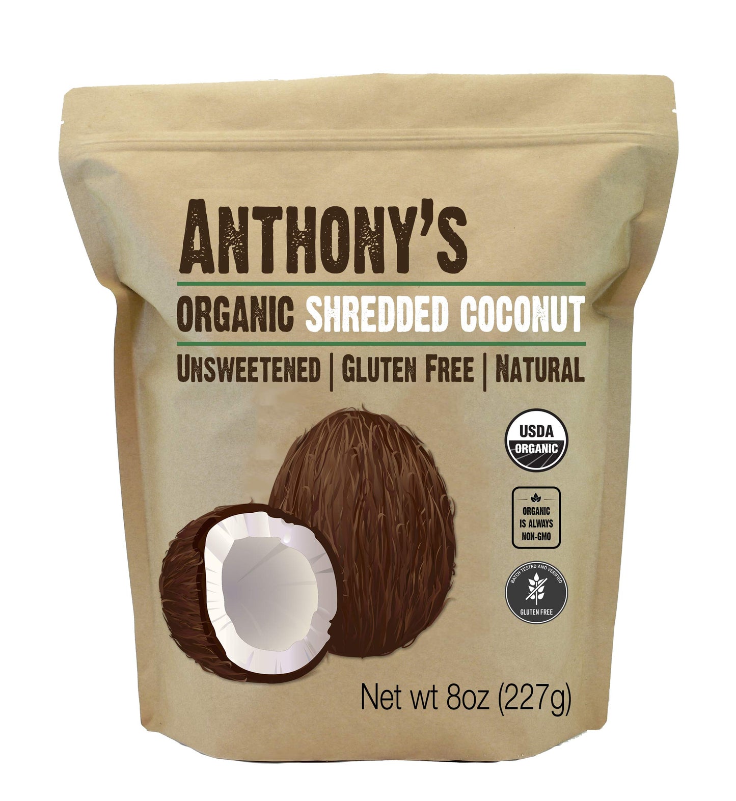 Anthony'S Organic Shredded Coconut, 8 Oz, Unsweetened, Gluten Free, Non Gmo, Vegan, Keto Friendly