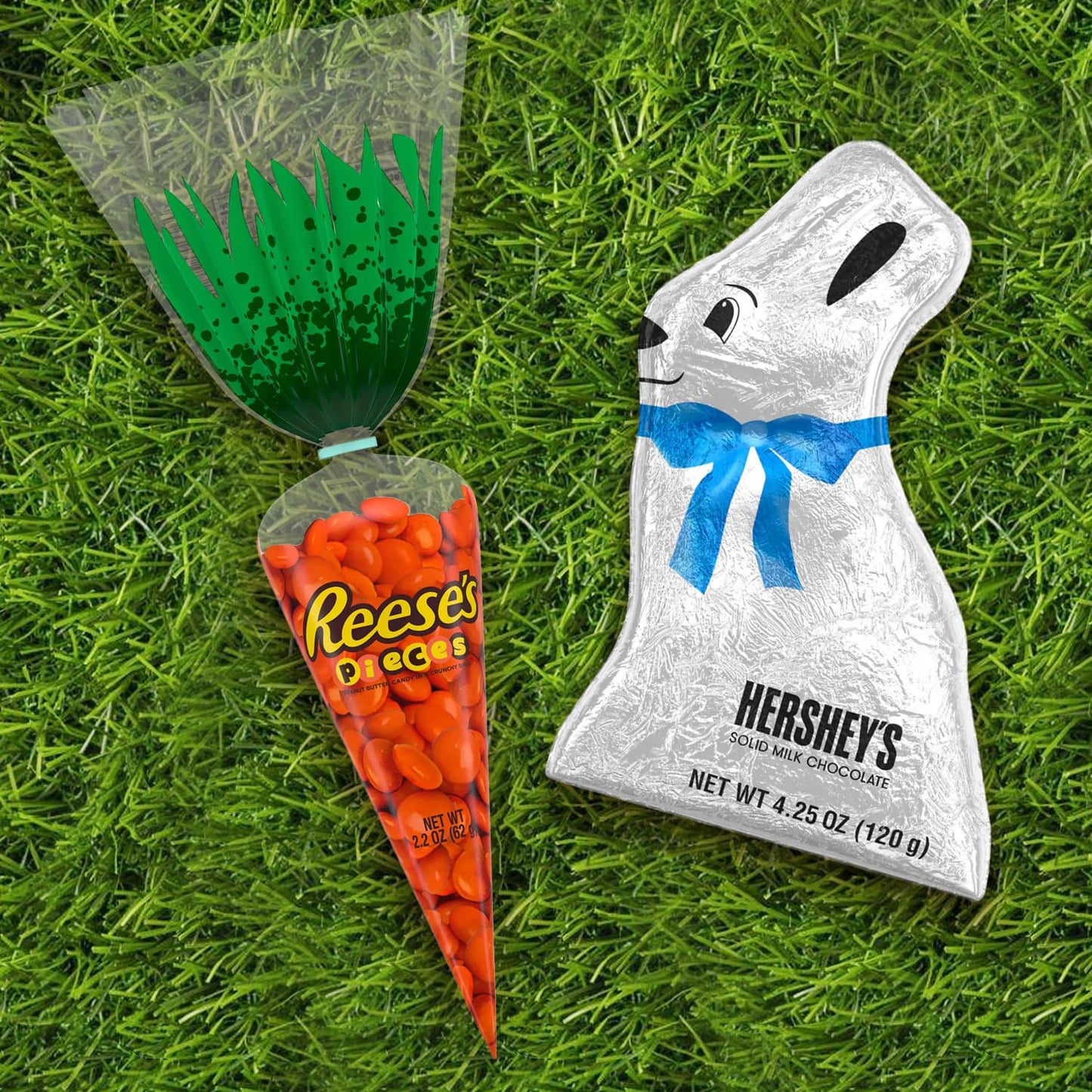 Hershey Solid Milk Chocolate Bunny & Pieces Carrot Bag - Large Wrapped Bunny With Chocolate Candy In A Crunchy Shell For Basket
