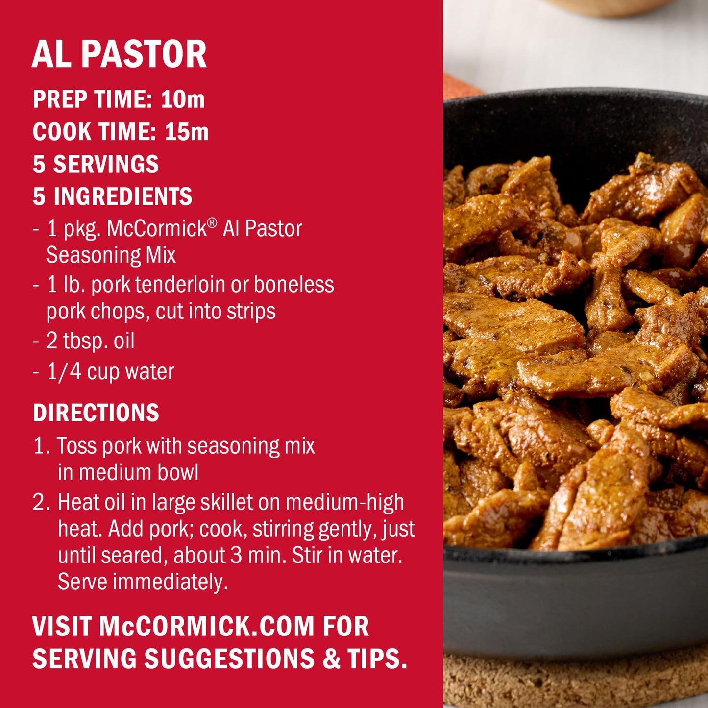 McCormick Seasoning Mix  Al Pastor  Smoky  Tangy & Savory Al Pastor for Tacos  Rice Bowls & Burritos  Ready to Serve In 20 Minutes  0.75 oz (Pack of 12)