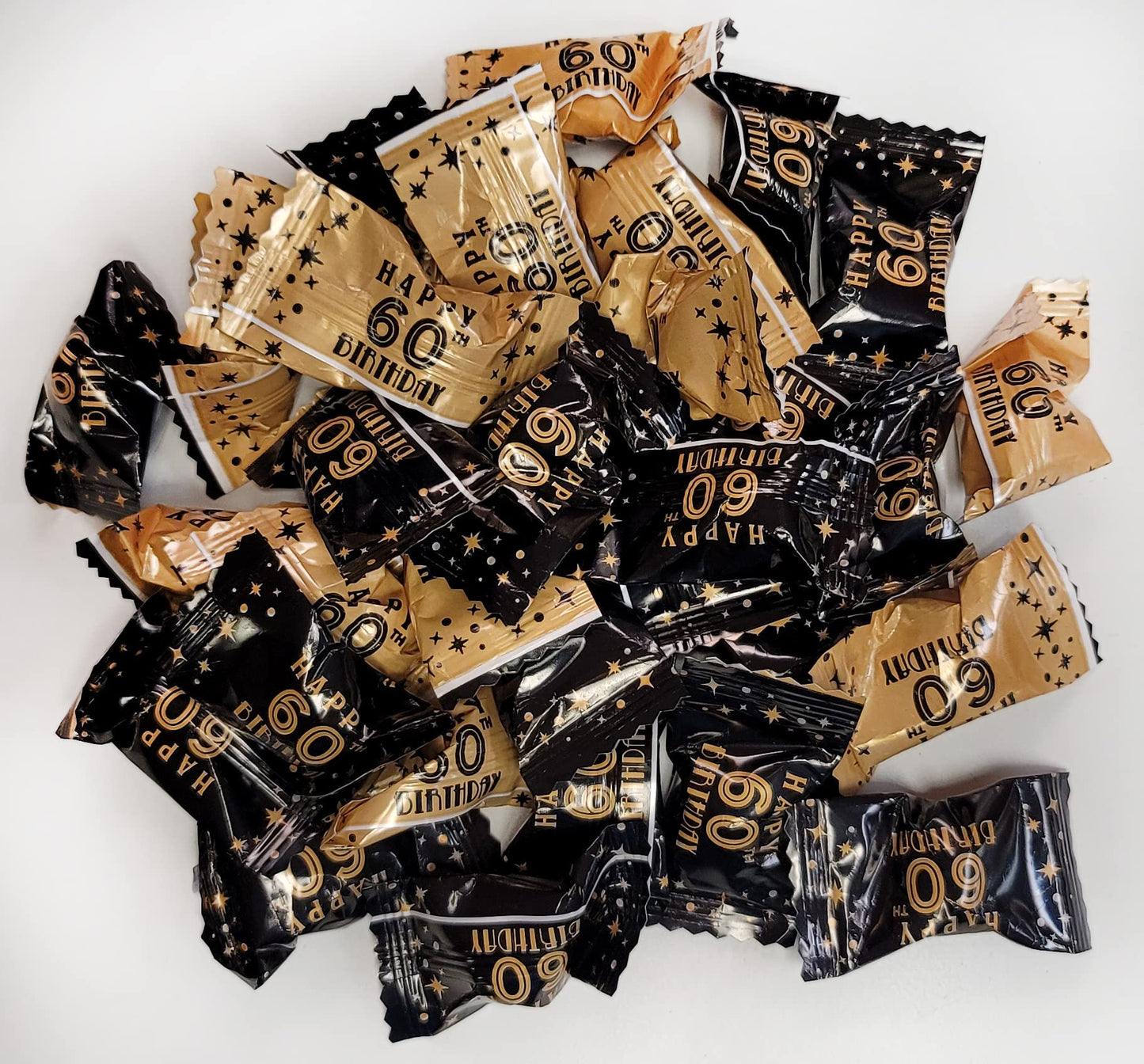 60Th Birthday Themed Peppermints Gold & Black 100 Count Wrapped - Mint Candy
