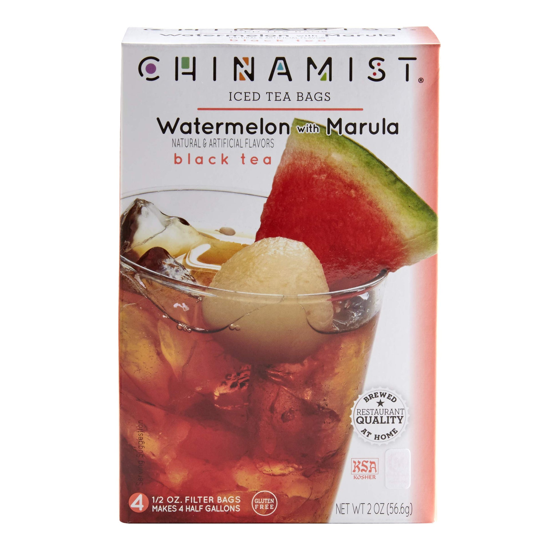 China Mist Iced Tea - Watermelon With Marula Black Tea Infusion - Refreshing And Delicious - Each Tea Bag Yields 1/2 Gallon - 4 