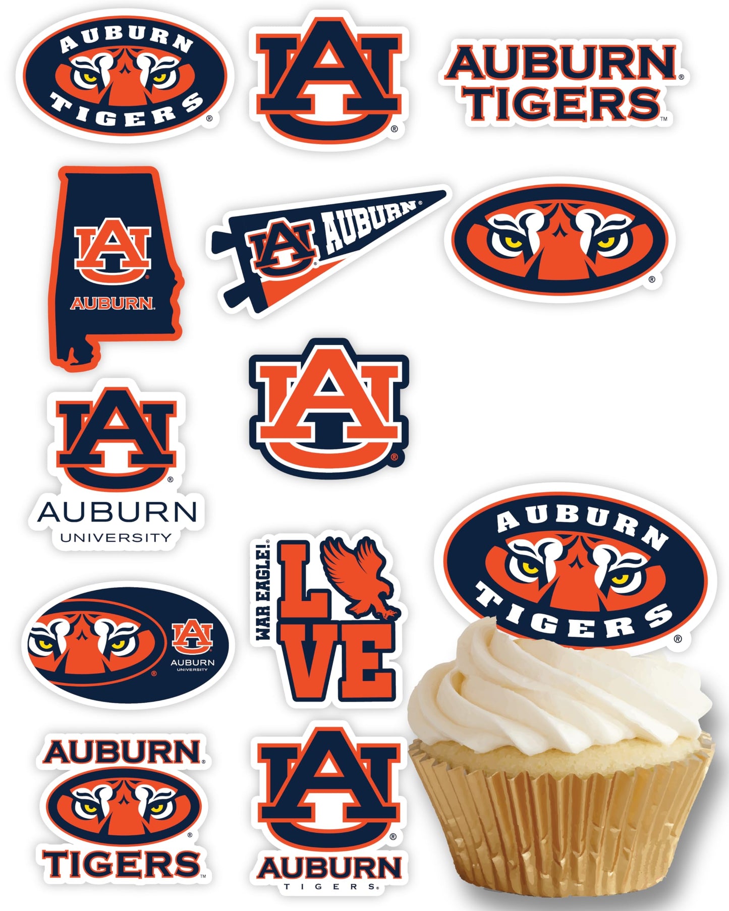 Auburn Tigers Cupcake Toppers (24 Pieces) Auburn University Party Supplies For Football, Birthday Gift, Graduation Party Decorat