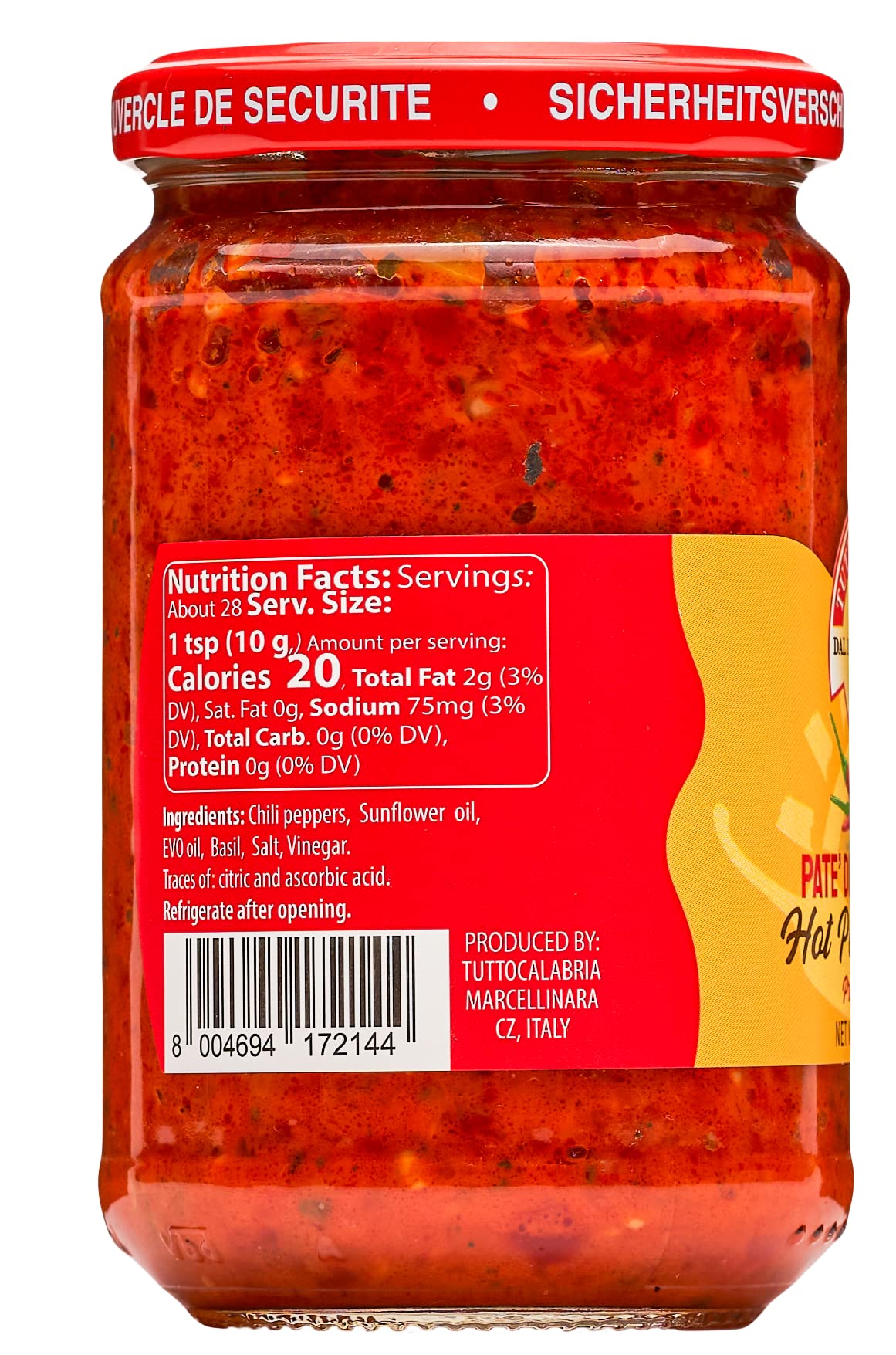 Pate Crushed Calabrian Chili Pepper Pate', Smoother textured version of our Crushed Pepper Paste, 10 oz, TuttoCalabria