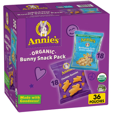 Annie'S Organic Birthday Cake Bunny Grahams And Cheddar Bunnies Snack Pack 36 Count, Kids Snacks, 36 Oz