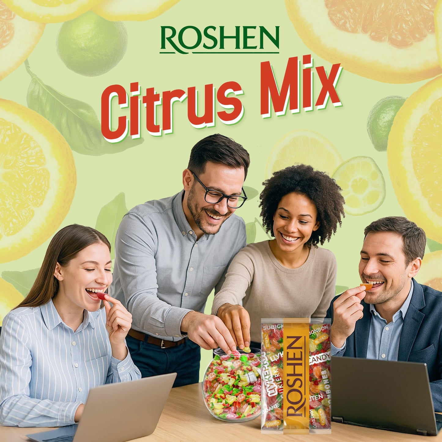 Roshen Citrus Mix Hard Candy - Assorted Fruit Flavors  Individually Wrapped  Bulk 2.2 lbs (1 kg) - Approx. 144 Pieces - Orange  Lemon & Gfruit - Kosher  Halal  Made with Real Fruit Juice