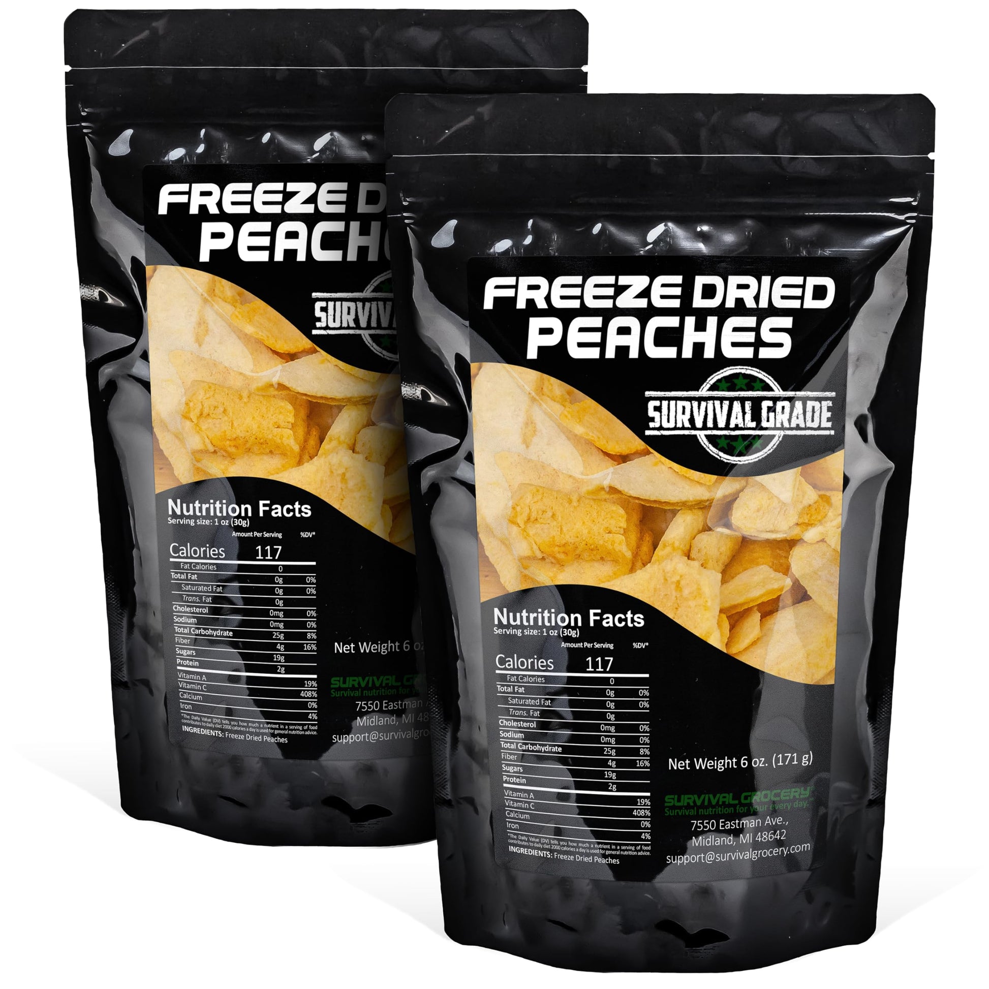 Survival Grocery Freeze Dried Peaches - All-Natural, No Added Sugar, Rich in Vitamin C & Fiber, 12 oz./2 Bags