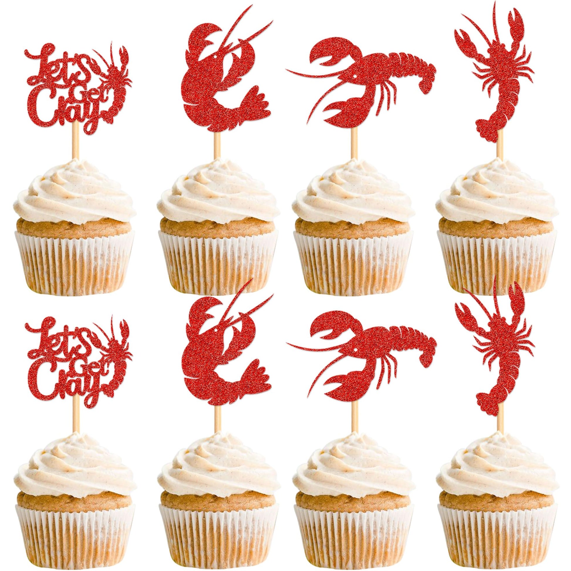 Ercadio 24 Pack Crawfish Cupcake Toppers Red Glitter Lobster Cupcake Picks Ocean Lobster Theme Party Baby Shower Birthday Party 