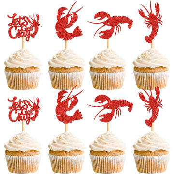Ercadio 24 Pack Crawfish Cupcake Toppers Red Glitter Lobster Cupcake Picks Ocean Lobster Theme Party Baby Shower Birthday Party 