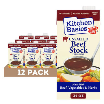 Kitchen Basics Unsalted Beef Stock, 32 Oz (Pack Of 12) | No Artificial Flavors And Gluten Free |