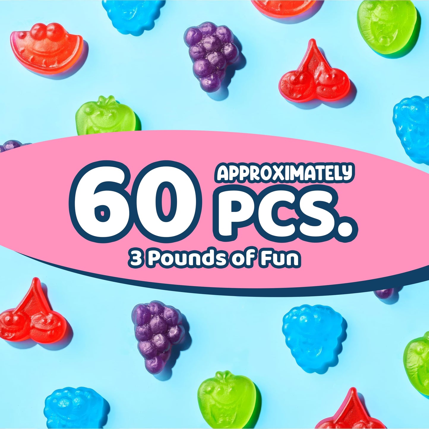 Fruit-Flavored Gummies Minis To & From - 3Lb Bag (Approx. 60 Pieces), Individually Wrapped Fruity Chewy Candy