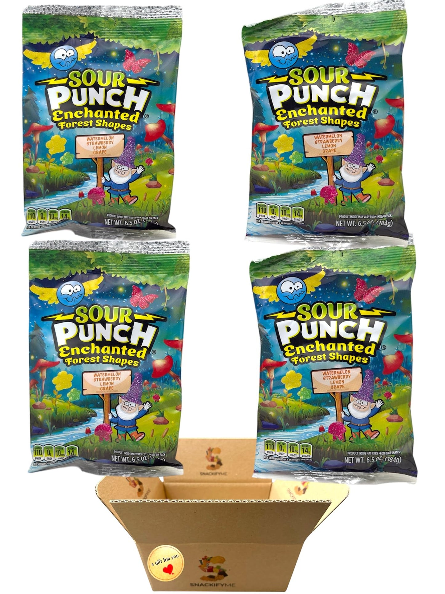 SNACKIFYME Gift Box Sour Candy 4-Pack - Assorted Fruit Flavors, Chewy Gummy Treats, 26 oz, 6 x 8 x 4 inches